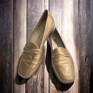 90s Etienne Aigner Gold Leather Loafers Sz 7M